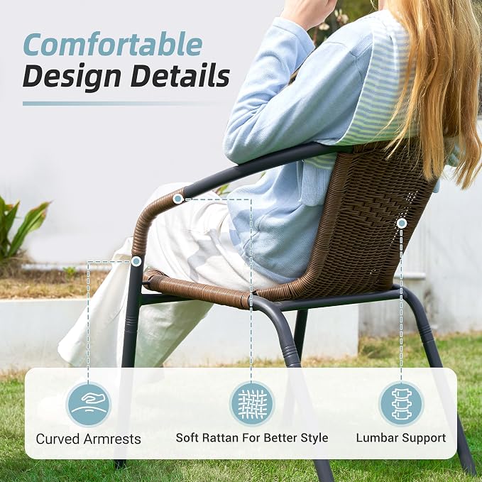 Amopatio Outdoor Dining Chairs Set of 6, Rattan Wicker Patio Chairs, Stackable - Image 4
