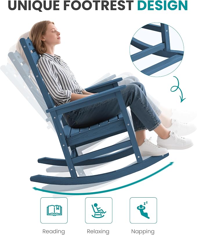 SERWALL Outdoor Rocking Chair Set of 4, Oversized HDPE Patio Rocking Chair - Image 7
