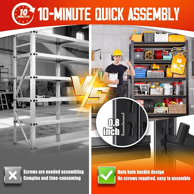 Set of 4 71"H Garage Shelving-5 Tier Garage Storage Shelves, Adjustable Heavy - Image 5