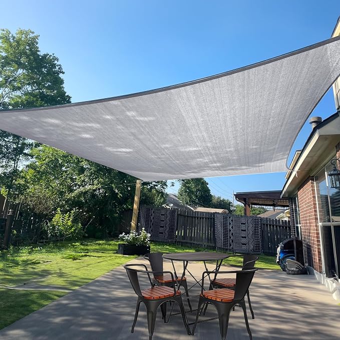 SUNLAX Sun Shade Sail 12' x 16' Silver Grey Rectangle Canopy Sail Shade Cover by SUNLAX