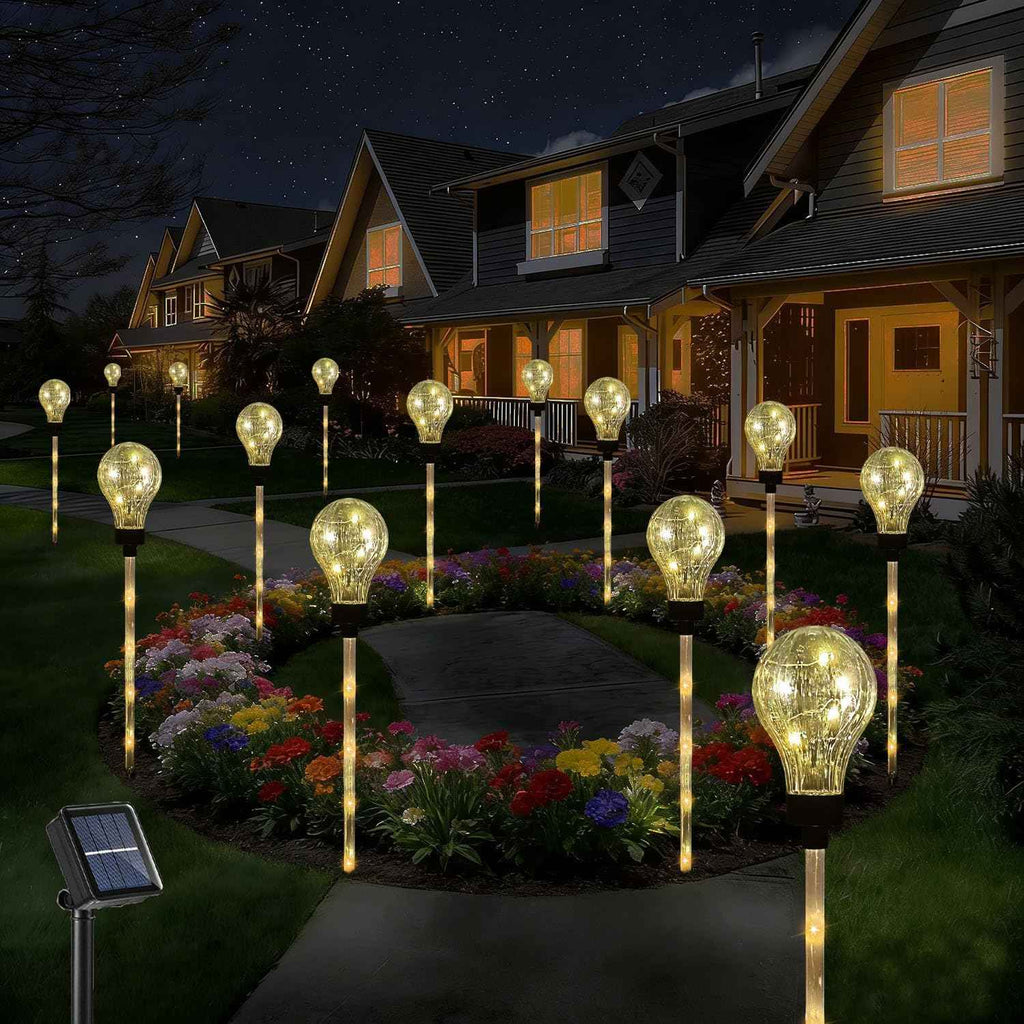 Huacenmy Solar Lights Outdoor Garden Decorative Waterproof 6 Pack Bulb Lights Outside Solar Pathway Lights for Garden Home Christmas Landscape Path Yard Lawn Driveway Flowerbed Decor - Warm White