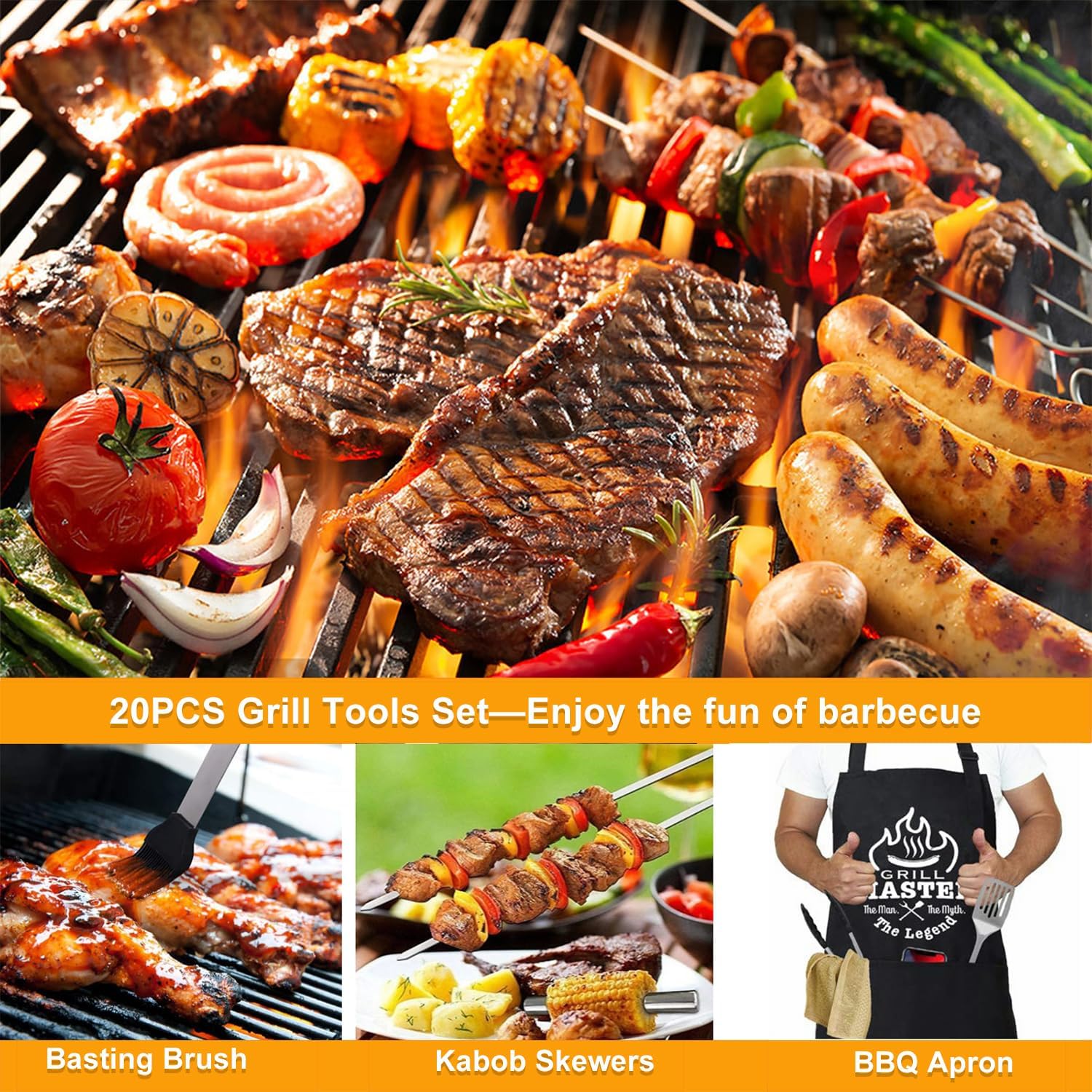 MUJUZE Grilling Accessories,BBQ Grill Sets for Outdoor,Grill Tool Set,Grill Kit for Camping,Backyard,BBQ Accessories with Apron,BBQ Gifts for Men,Grilling Gifts for Men