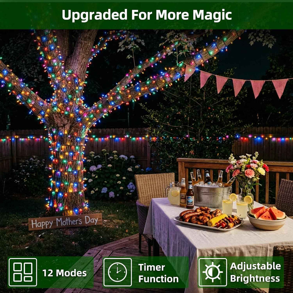 1500 LED 470FT Christmas Lights,12 Modes Outdoor String Lights, Multicolor | Weather-resistant Plug-in Tree Lights with Timer, Memory and Dimming for House, Fences, Patios, Holiday Decor