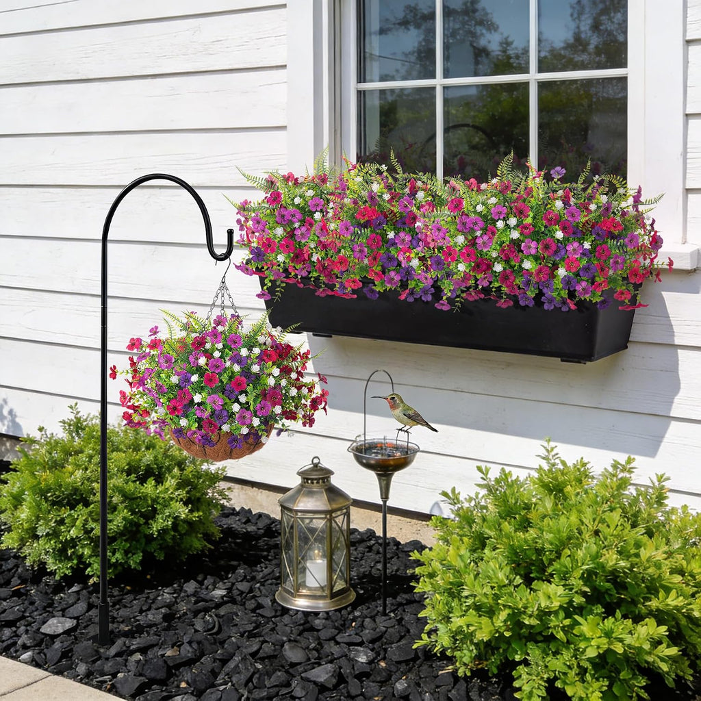 Ammyoo Artificial Flowers for Outdoors Spring Decoration, 12 Bundles Fake Flower Daisy with Realistic Eucalyptus Leaves, Faux Plants for Greenery Boxwood Porch Patio Garden Pot Lawn