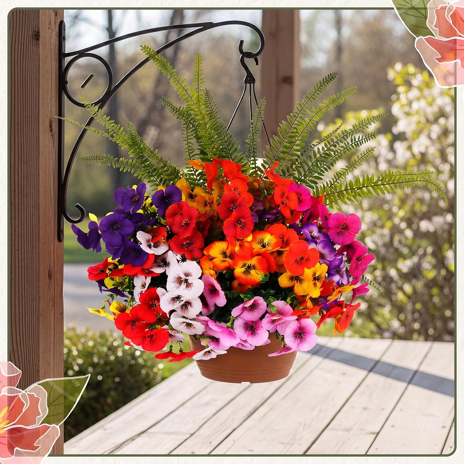 13 Bundles Artificial Flowers Fake Plants for Outside Indoor | Realistic Faux Greenery Outside Indoor, UV Resistant Fake Morning Glory Tall Ferns for Front Porch Window Box Garden Decor