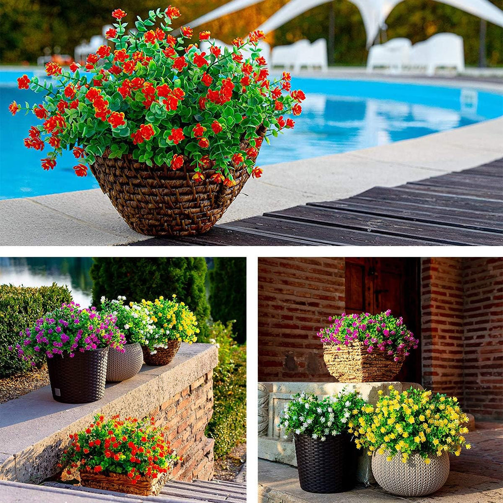 Artificial Flowers Outdoor,8 Bundles UV Resistant Fake Flowers,Outside Plastic Faux Flowers Greenery Shrubs Plants for Indoor Outdoor Planter Home Porch Decor(Green)