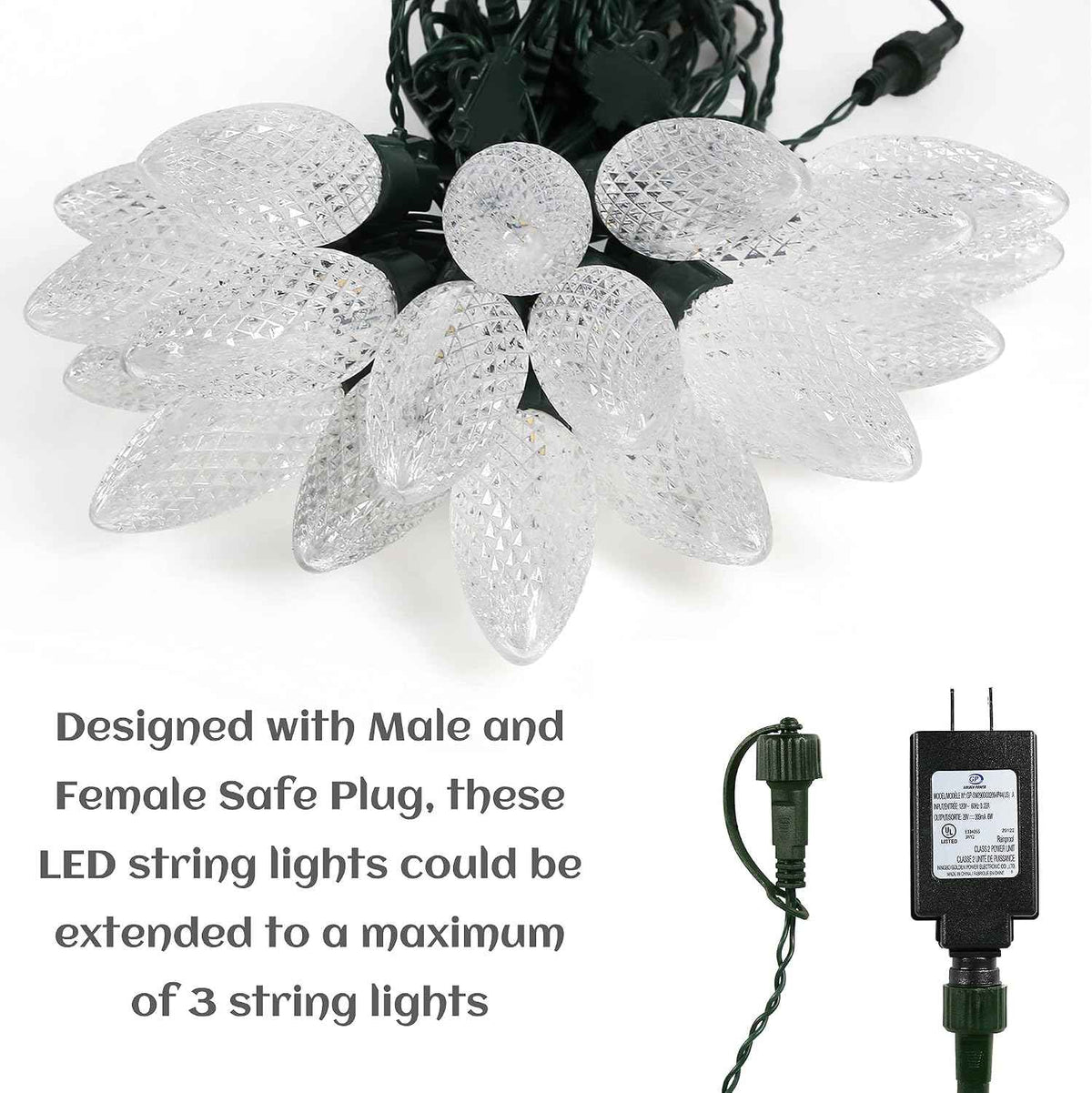 AWQ 35FT Outdoor Christmas String Lights 3.9in Large Pine Cone Multicolour | Christmas Lights Shatterproof & Waterproof Commercial Grade String Lights for Wedding Party Outdoor Christmas Decoration