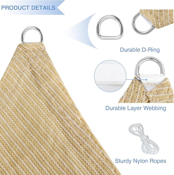 E&K Sunrise 22' x 22' x 22' Sun Shade Sail Triangle Canopy Shade Cover UV Block - Image 4