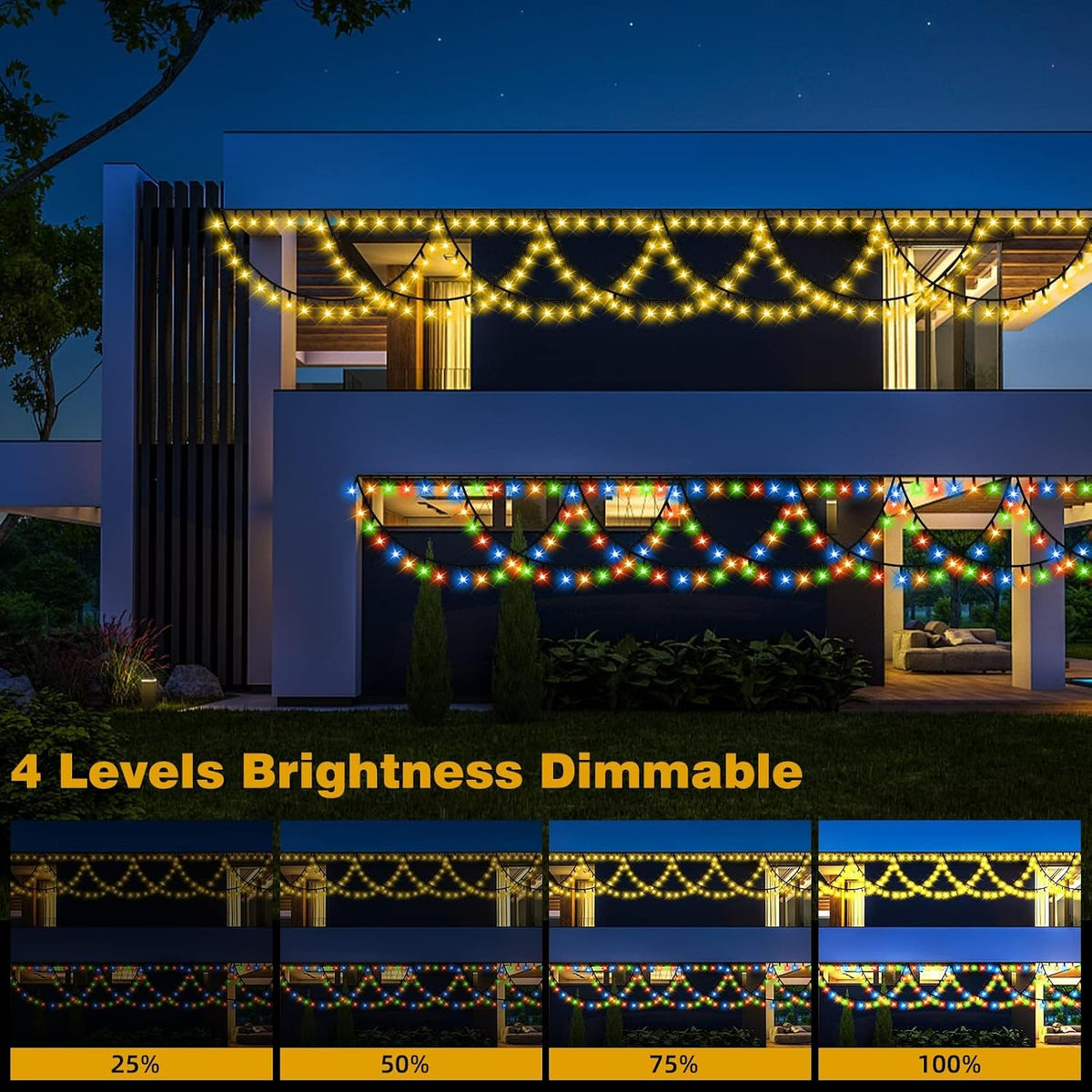 KAZOKU Christmas Light Outdoor 380LED 40FT Waterproof Fairy String Lights Extendable Half-Round Christmas Lights Remote Control 11 Lighting Modes House Indoor Yard Holiday Decorations(Warm&Multicolor)
