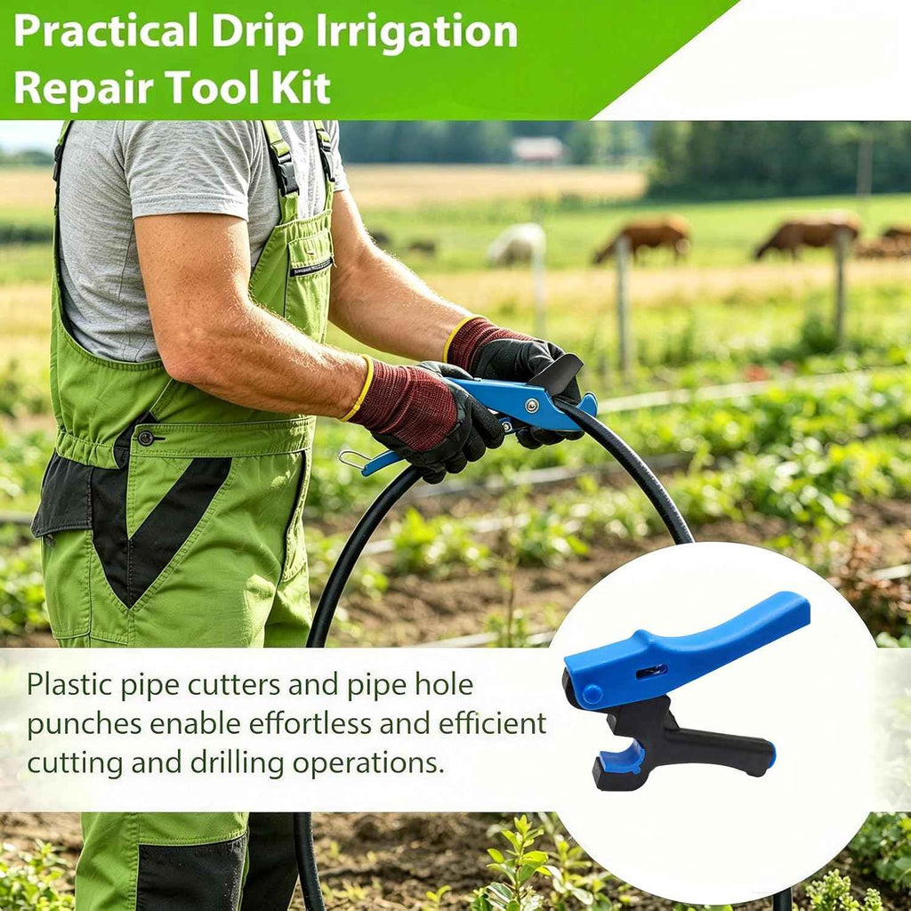 Drip Irrigation Hole Punch Tool, Pipe Cutter, Hole Punch, 100T Connectors | This 2-in-1 punching and cutting tool set comes with 100 T-fittings and is suitable for 16/20/25-millimeter PE pipes.