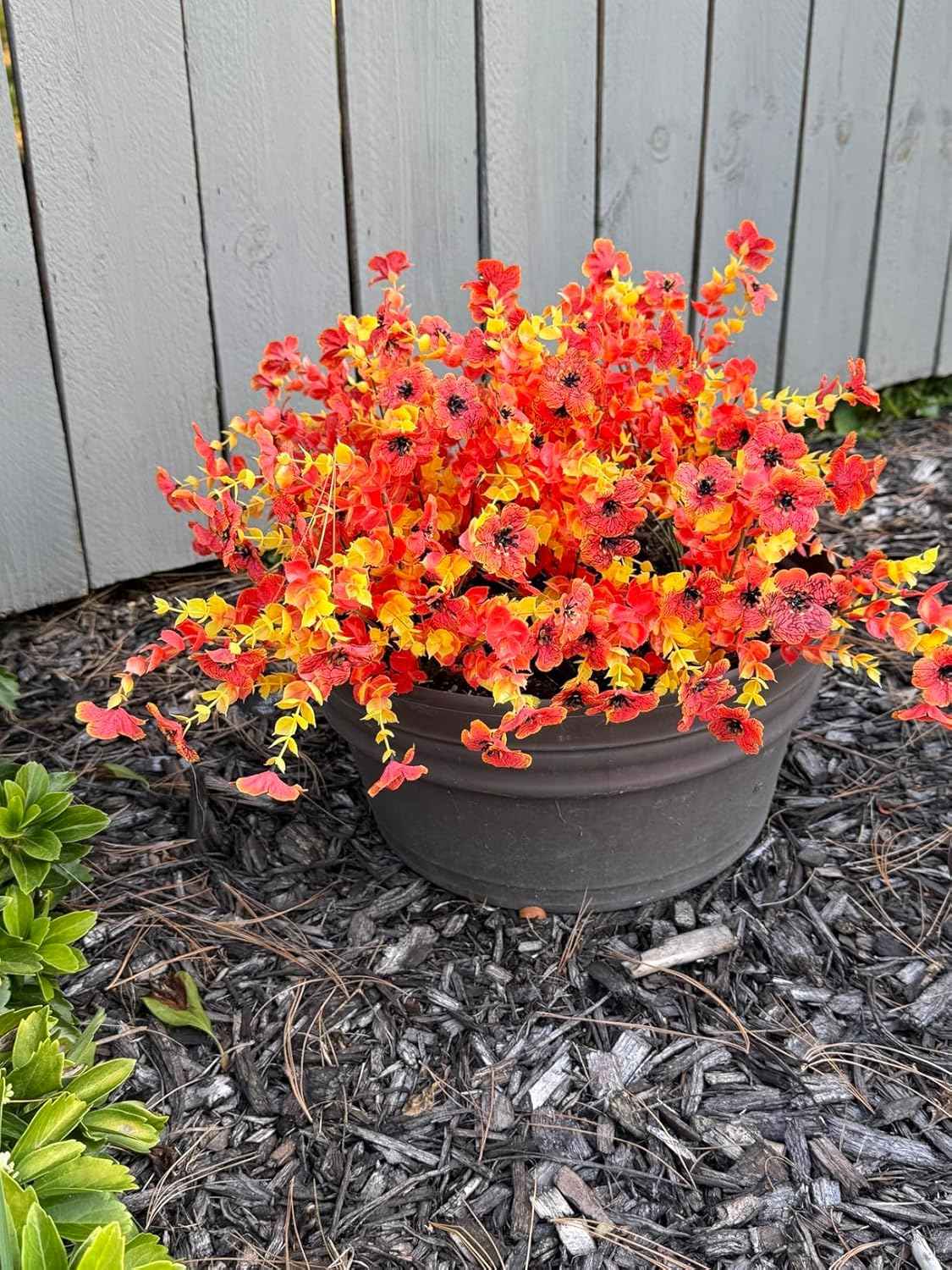 Faux Flower Daisy with Eucalyptus Leaves Fake Plants Greenery Boxwood Outdoor Indoor Garden Home Decoration Porch Patio 12 Bundles Orange