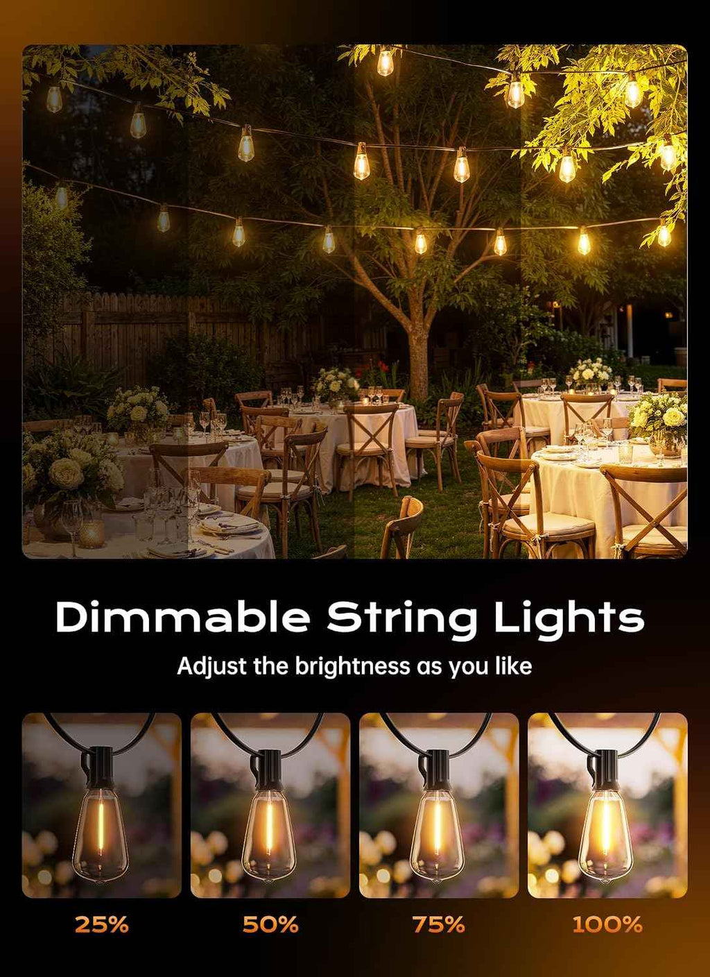 Minetom 100FT Outdoor String Lights with Remote, ST38 Patio Lights Dimmable | Waterproof LED Christmas Lights with 3 Modes, Shatterproof Connectable Outside Lights for Backyard Porch Deck Garden Decor