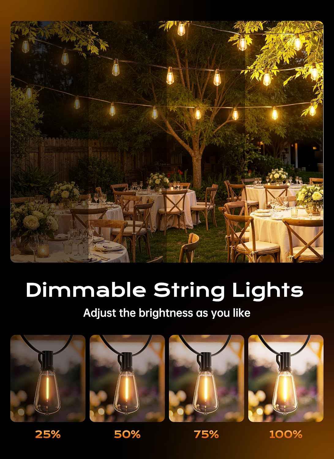 Minetom 100FT Outdoor String Lights with Remote, ST38 Patio Lights Dimmable | Waterproof LED Christmas Lights with 3 Modes, Shatterproof Connectable Outside Lights for Backyard Porch Deck Garden Decor