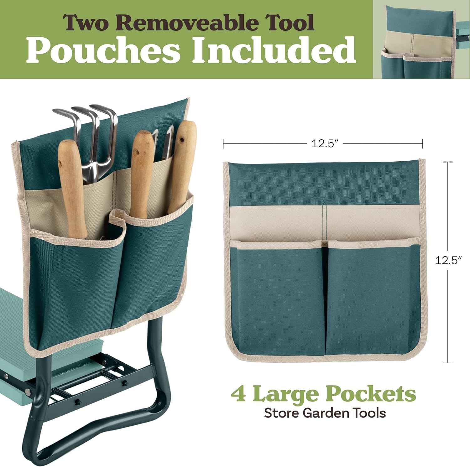 Pure Garden 2-in-1 Foldable Garden Kneeler and Seat, Green | Garden Kneeling Pad Stool - Removable Pockets for Gardening Tools - Gardening Gifts for Women, Mom, Dad, Seniors Grandparents