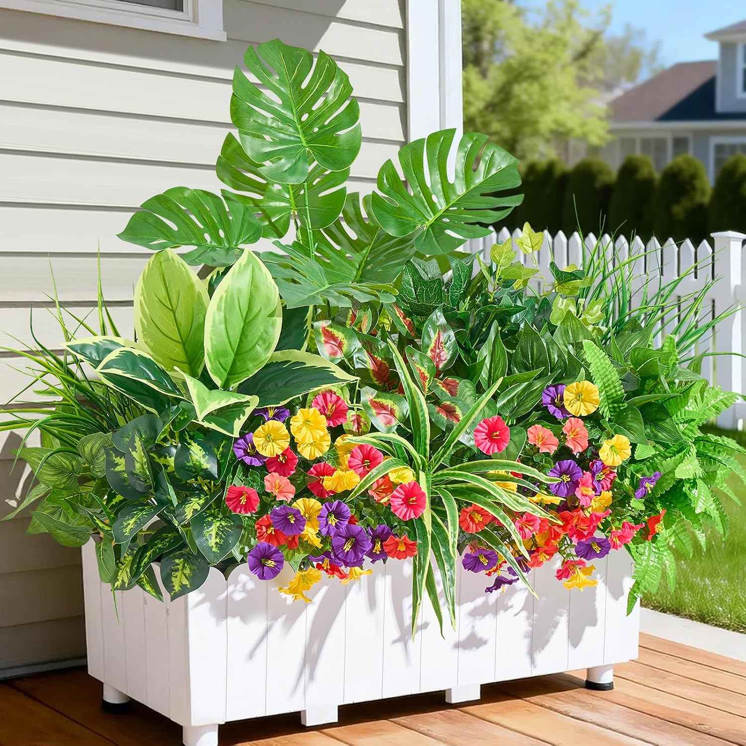 Artificial Plants Outdoor 18PCS UV Resistant Greenery&Flowers | Highly Realistic Faux Plant Outside with Stems for Front Proch Garden Patio Planters Window Boxes Home Decor