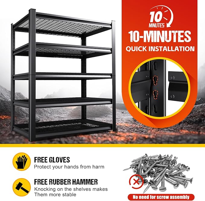 78" H Garage Shelving Heavy Duty Storage Shelves, Adjustable Metal Shelving Unit - Image 7