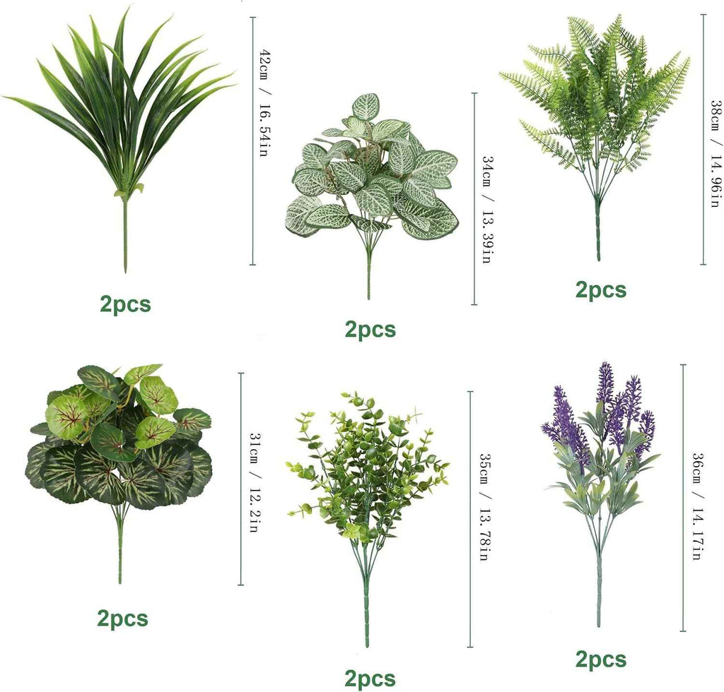 LUNETH 12PCS Artificial Plants Outdoor, Faux Plants UV Resistant Realistic Artificial Greenery for Patio Garden Front Porch Decor Fake Plants for Outdoor