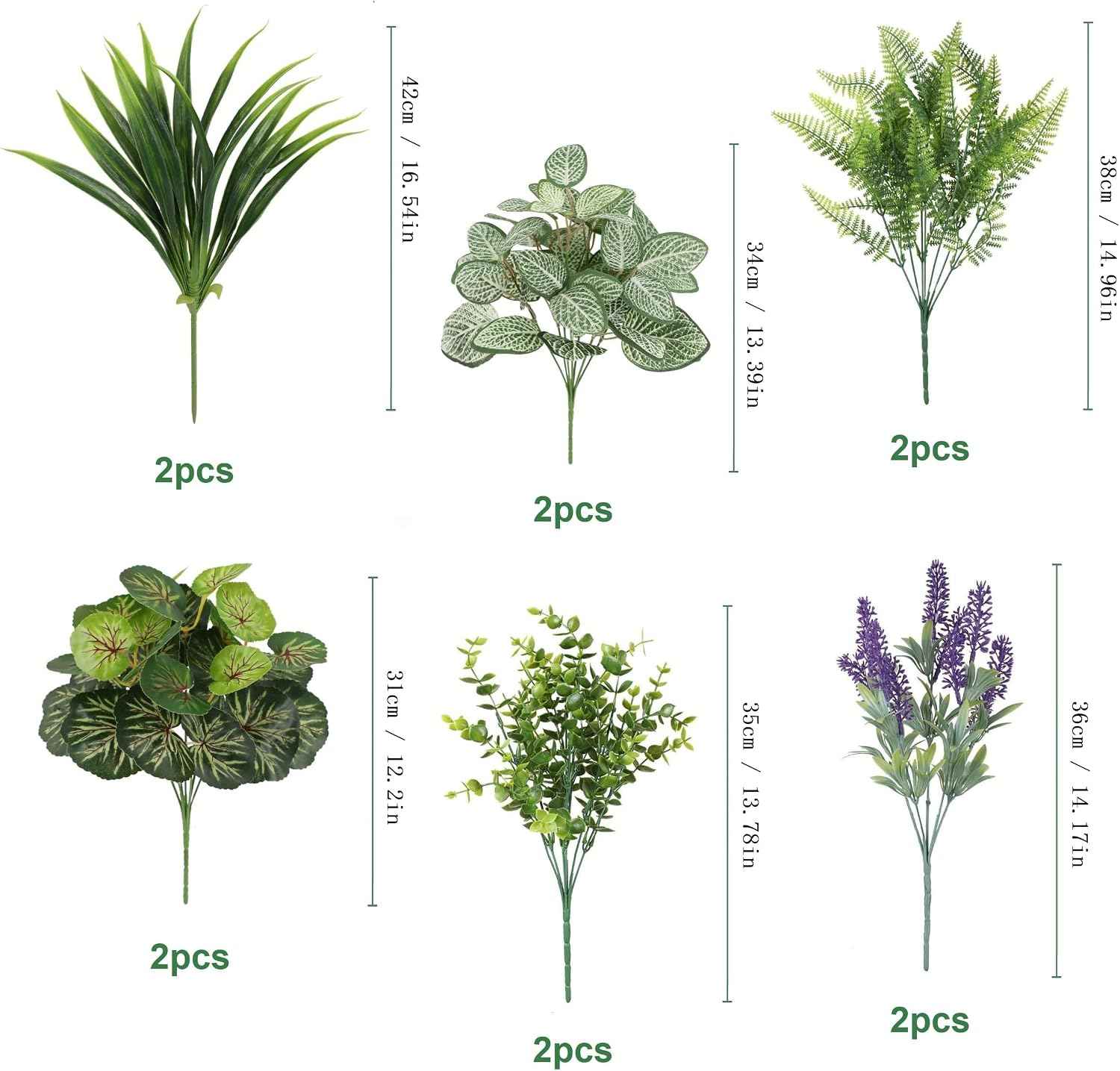 LUNETH 12PCS Artificial Plants Outdoor, Faux Plants UV Resistant Realistic Artificial Greenery for Patio Garden Front Porch Decor Fake Plants for Outdoor