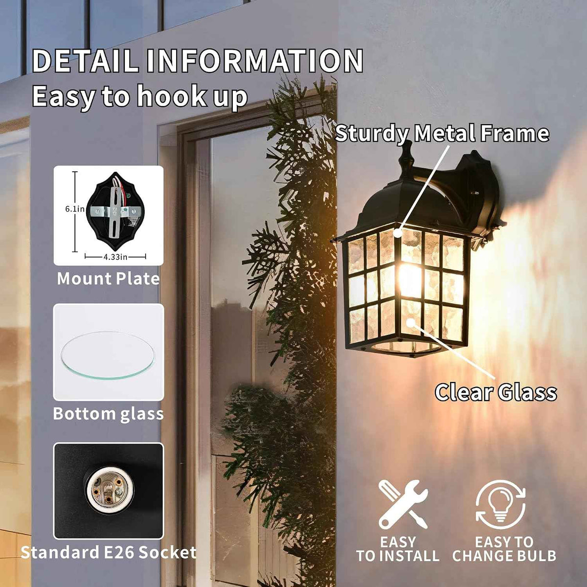 Outdoor Wall Light Fixtures Waterproof Exterior Sconce Lights Anti-Rust Exterior Lighting Fixtures Black Outdoor Wall Lantern for Porch Patio Front Door Garage House
