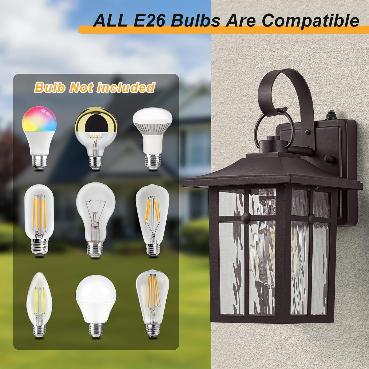 2 Pack Dusk to Dawn Outdoor Wall Lights, Brown Porch Lanterns | Aluminum Garage Light, Ripple Glass, Weather Resistant, For Garage Patio Entryway