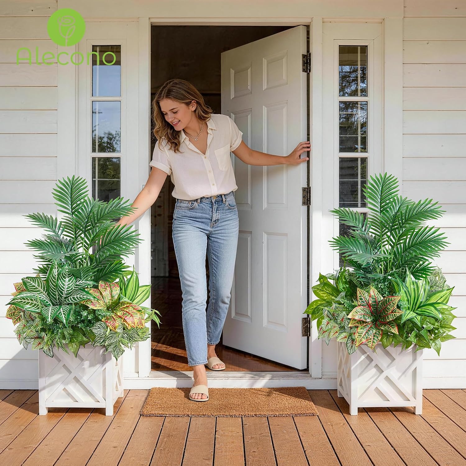 Alecono Artificial Plants Outdoor 11 Bundles UV Resistant Fake Greenery | Maintenance-Free Faux Stems for Window Box, Porch, Patio Decor & Outdoor Planters (No Planter Included)