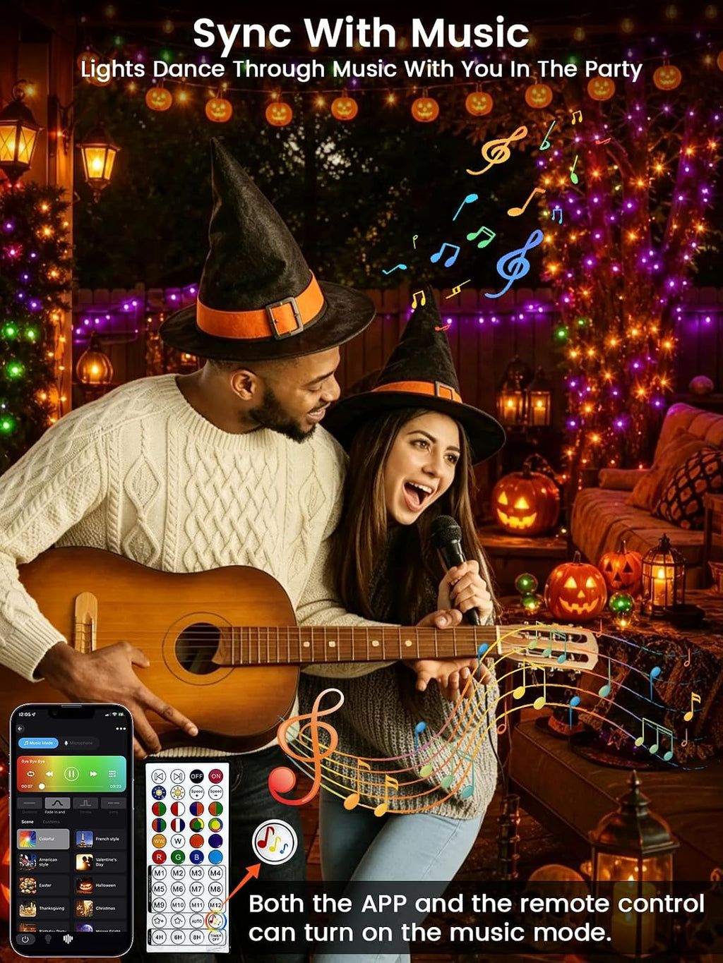 200 LED Smart RGB Color Changing String Lights APP & Remote for Halloween | 66 FT Halloween Twinkle Lights IP44 Waterproof, Timer, Music Sync, Multiple Colors & Modes, Outdoor Christmas Fall Decoration