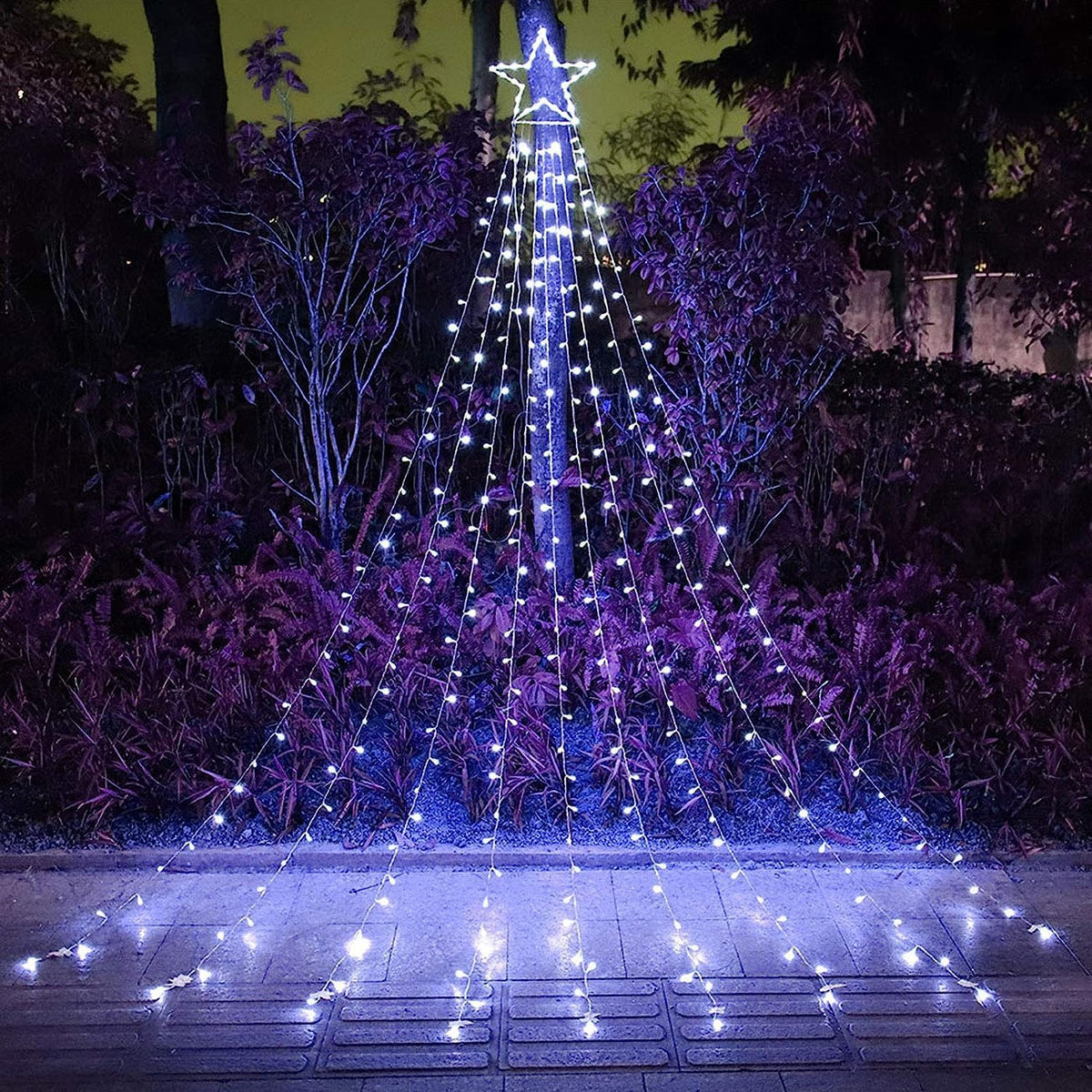 Christmas Decoration Lights, Outdoor Christmas String Lights 320 LED 11.5Ft Waterfall Tree Light with Big Star Topper Waterproof 8 Light Modes for Xmas New Year Holiday Yard Outdoor Indoor Decor