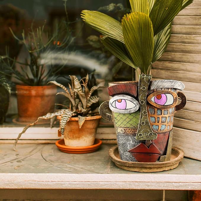 Abstract Face Planters Pots Head, Unique Head Planter - Image 6