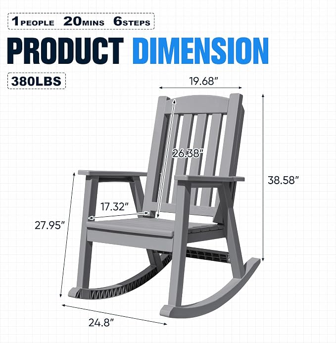 Devoko PP Material Rocking Chair Outdoor Indoor All Weather High Back Patio - Image 3