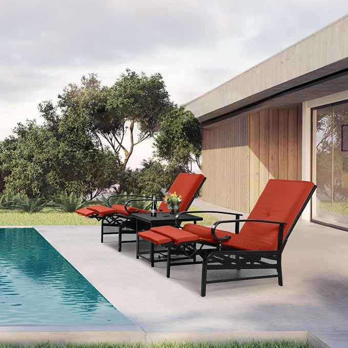 Oakcloud Adjustable Outdoor Lounge Chair Metal Patio Relaxing Recliner Chair Set