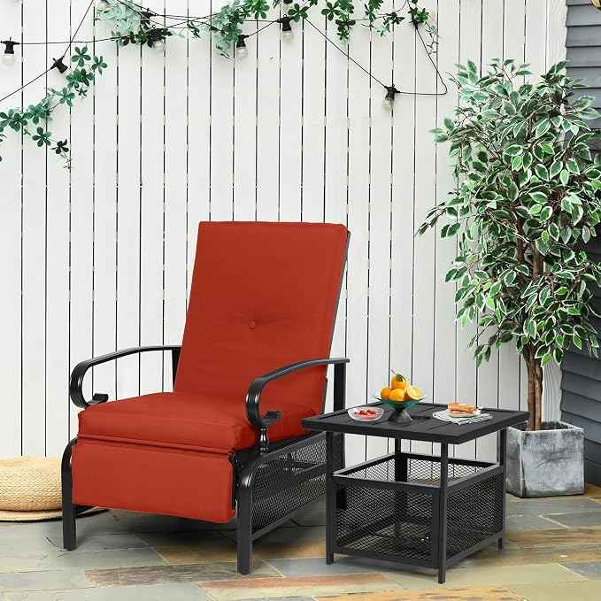 Oakcloud Adjustable Outdoor Lounge Chair Metal Patio Relaxing Recliner Chair Set
