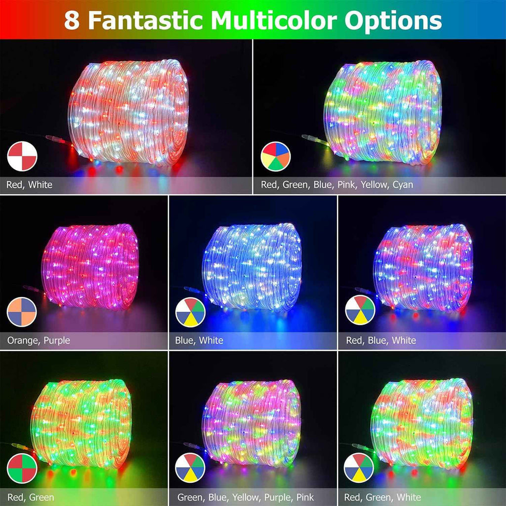 50ft LED Rope Lights for Outside, 25 Colors IP68 Waterproof, Dimmable Warm White RGB Outdoor String Lights with 4 Brightness, Red White Blue for Patriotic Decorations, Fairy Lights for Indoor Bedroom