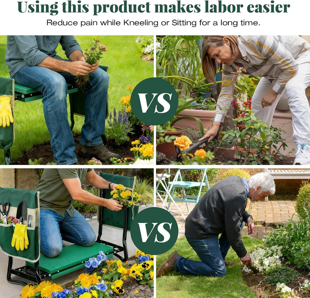 RAIN SPIRIT Garden Kneeler and Seat Gifts Foldable Gardening Stool | with Thicken & Widen Soft Kneeling Pad,Garden Kneeler and Seat, Gardening Gifts for Women Mom Men Seniors