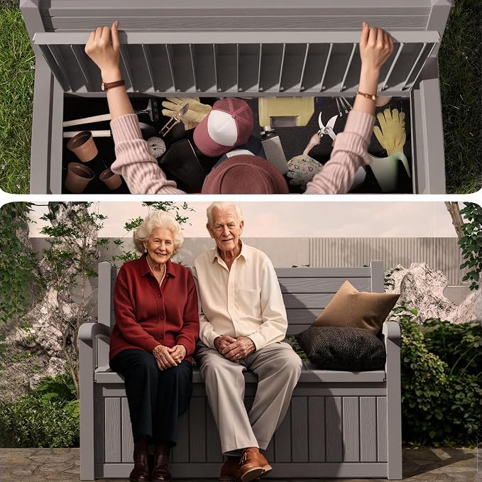 80 Gallon Outdoor Storage Bench Deck Box Waterproof Lockable, Outdoor Storage - Image 7
