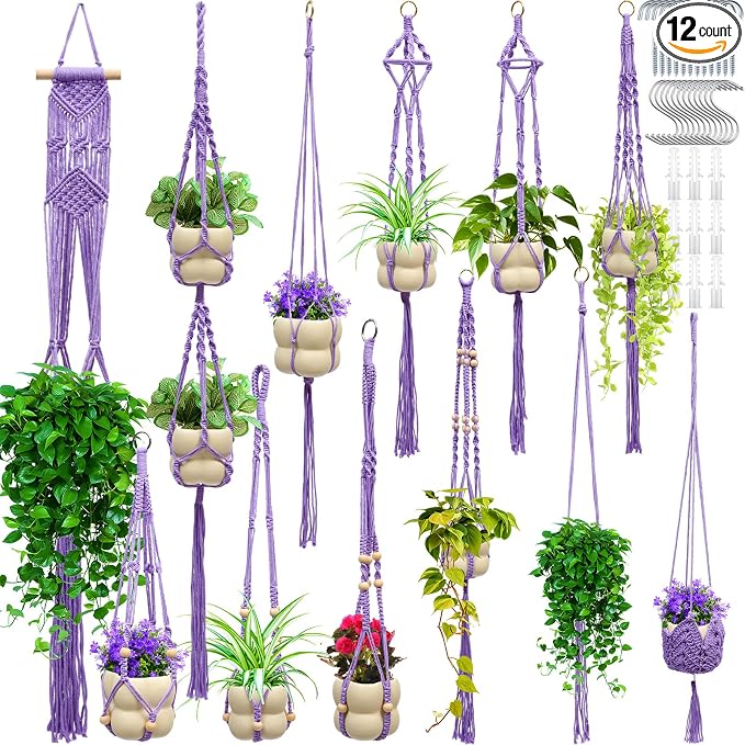 Hoteam 12 Pcs Macrame Plant Hangers Macrame Hanging Planters by Hoteam