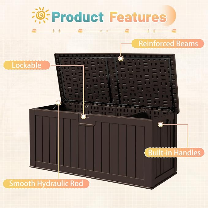 Patiowell 240 Gallon Large Outdoor Storage Box, Waterproof Deck Box - Image 3