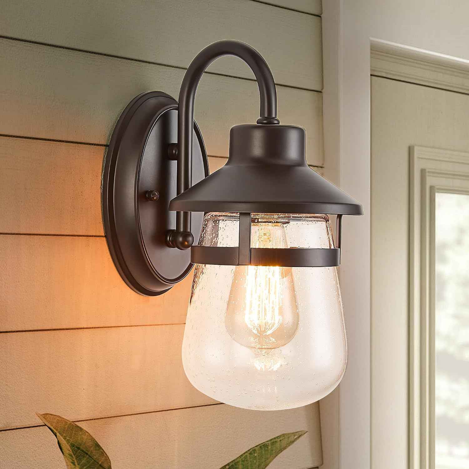 Tarentlight Outdoor Wall Sconce with Clear Seeded Glass Shade,Waterproof Exterior Fixture in Oil Rubbed Bronze Finish,Suit for Wet Locations,Easily Installed in Porch Patio Entryway,Doorway,Corridor