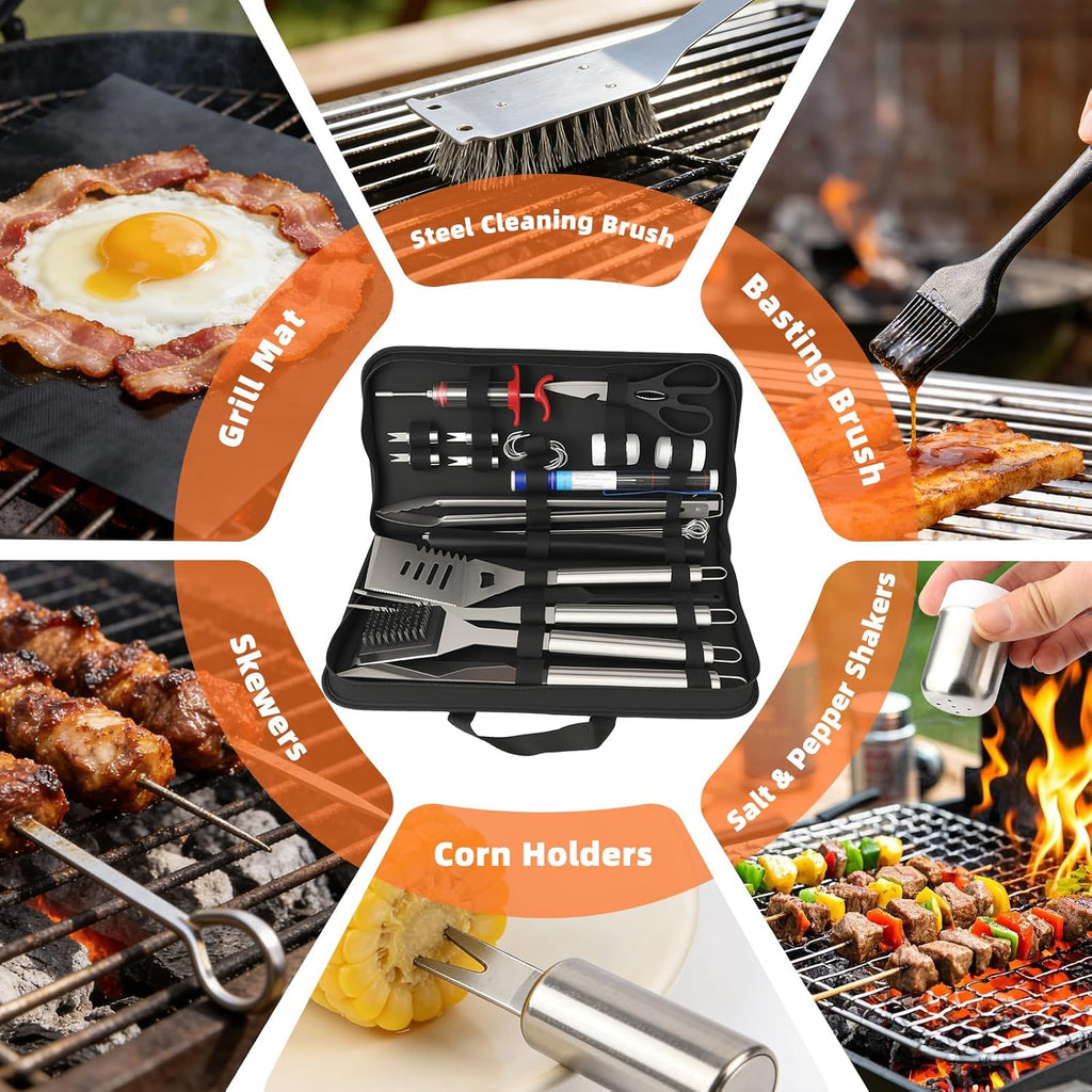 BBQ Grill Accessories, 32Pcs Grilling Gifts for Men Birthday Fathers Day, Heavy Duty Stainless Steel Grill Tool Set, Grill Utensils Kit for Outdoor Grill with Case, Thermometer & Meat Injector | Fathers Day Grill Gifts for Dad, Grill Utensils Kit with ...