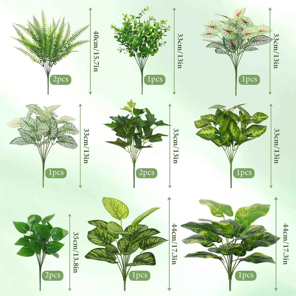 12 Bundles Artificial Plants for Indoor Outdoor UV Resistant Faux Plants | Weldomcor Fake Greenery Stems with Eucalyptus Fern Faux Shrubs for Outside Porch Planters Garden Window Box Patio Decor