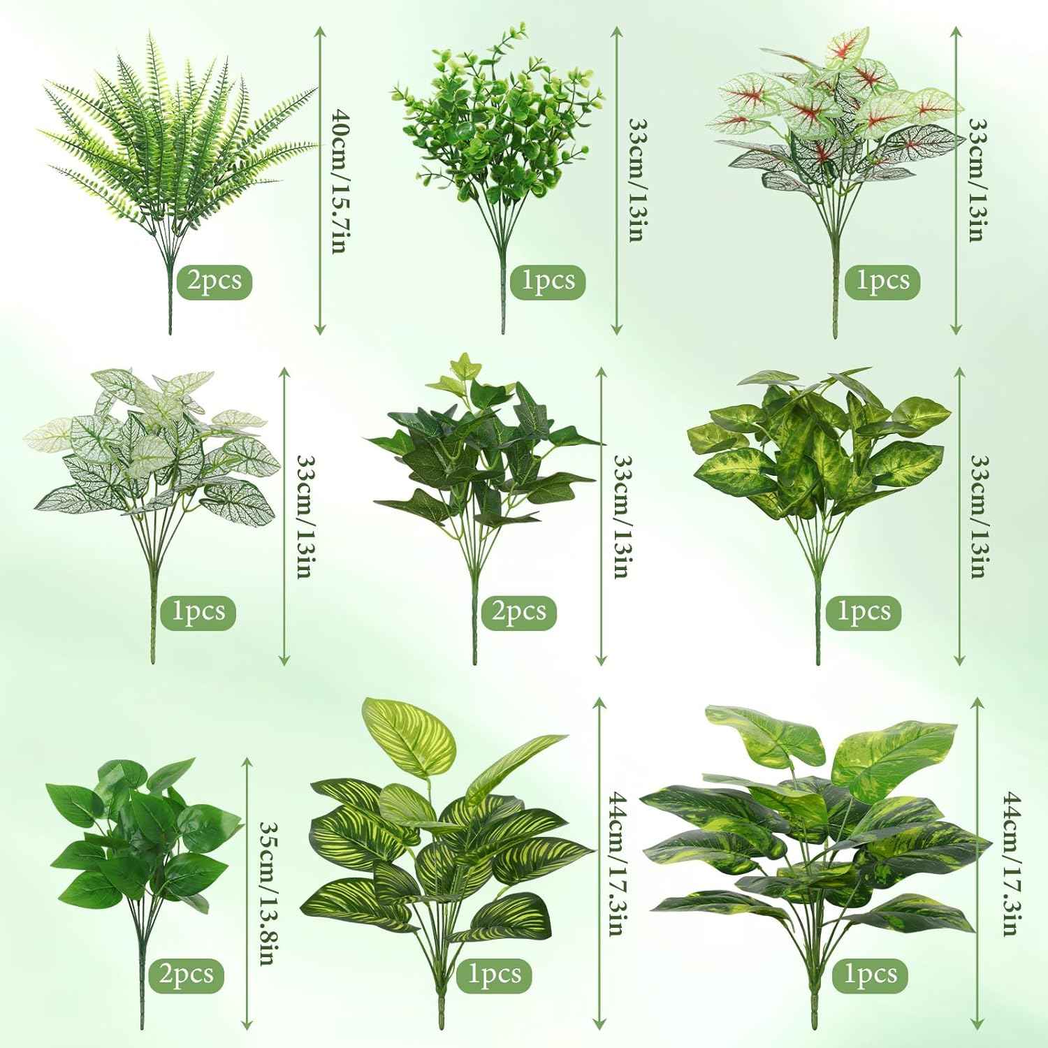 12 Bundles Artificial Plants for Indoor Outdoor UV Resistant Faux Plants | Weldomcor Fake Greenery Stems with Eucalyptus Fern Faux Shrubs for Outside Porch Planters Garden Window Box Patio Decor