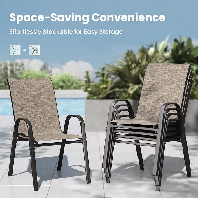 PHI VILLA Patio Chairs Set of 4, Outdoor Stackable Dining Chairs - Image 3