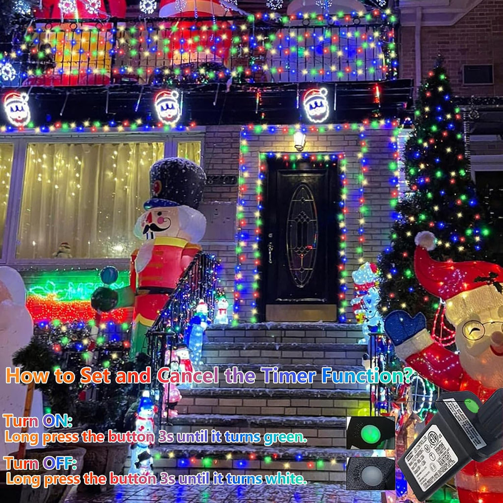 YEGUO 165ft 500 LED Multicolor String Lights Outdoor Waterproof, Green Wire Christmas Lights Indoor, 8 Modes Twinkle Tree Lights Plug in with Memory Timer for Holiday Festival Xmas