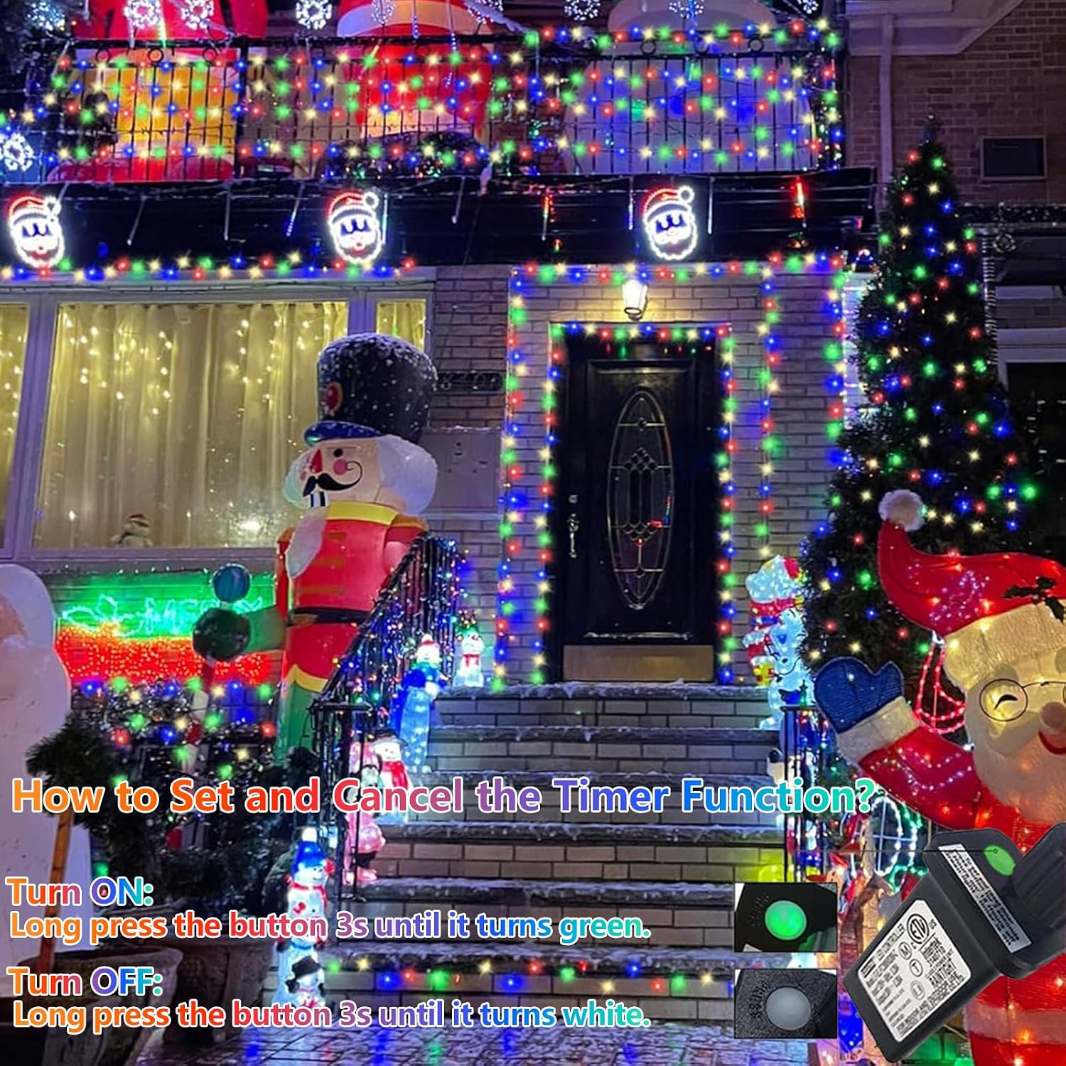 YEGUO 165ft 500 LED Multicolor String Lights Outdoor Waterproof, Green Wire Christmas Lights Indoor, 8 Modes Twinkle Tree Lights Plug in with Memory Timer for Holiday Festival Xmas