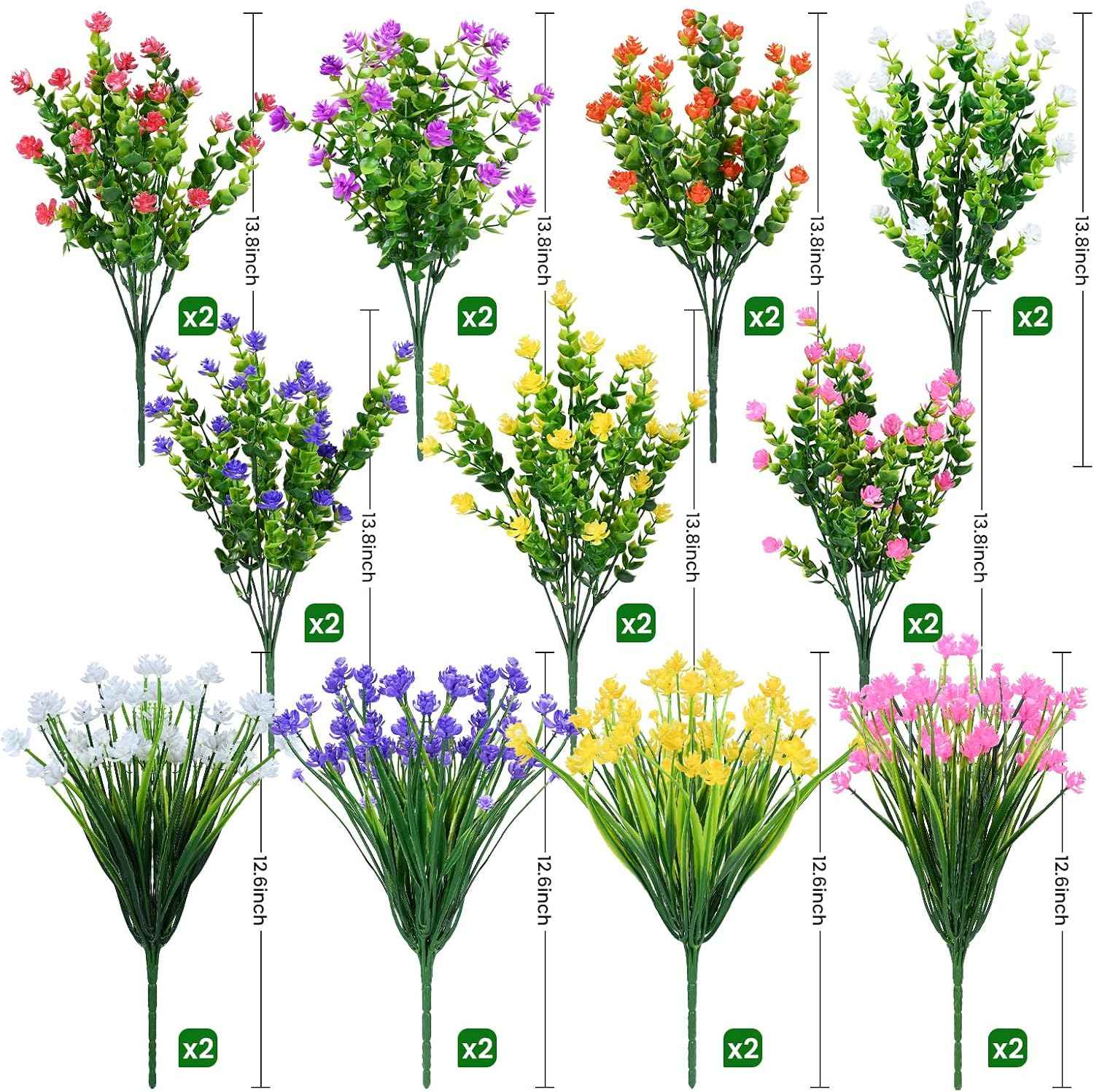 Artificial Flowers for Outdoors,20Bundles Artificial Plant UV Resistant Fake Flowers Greenery Shrubs Plants for Decoration Outdoor Plants Hanging Planter Home Garden Decor (Mix 2)
