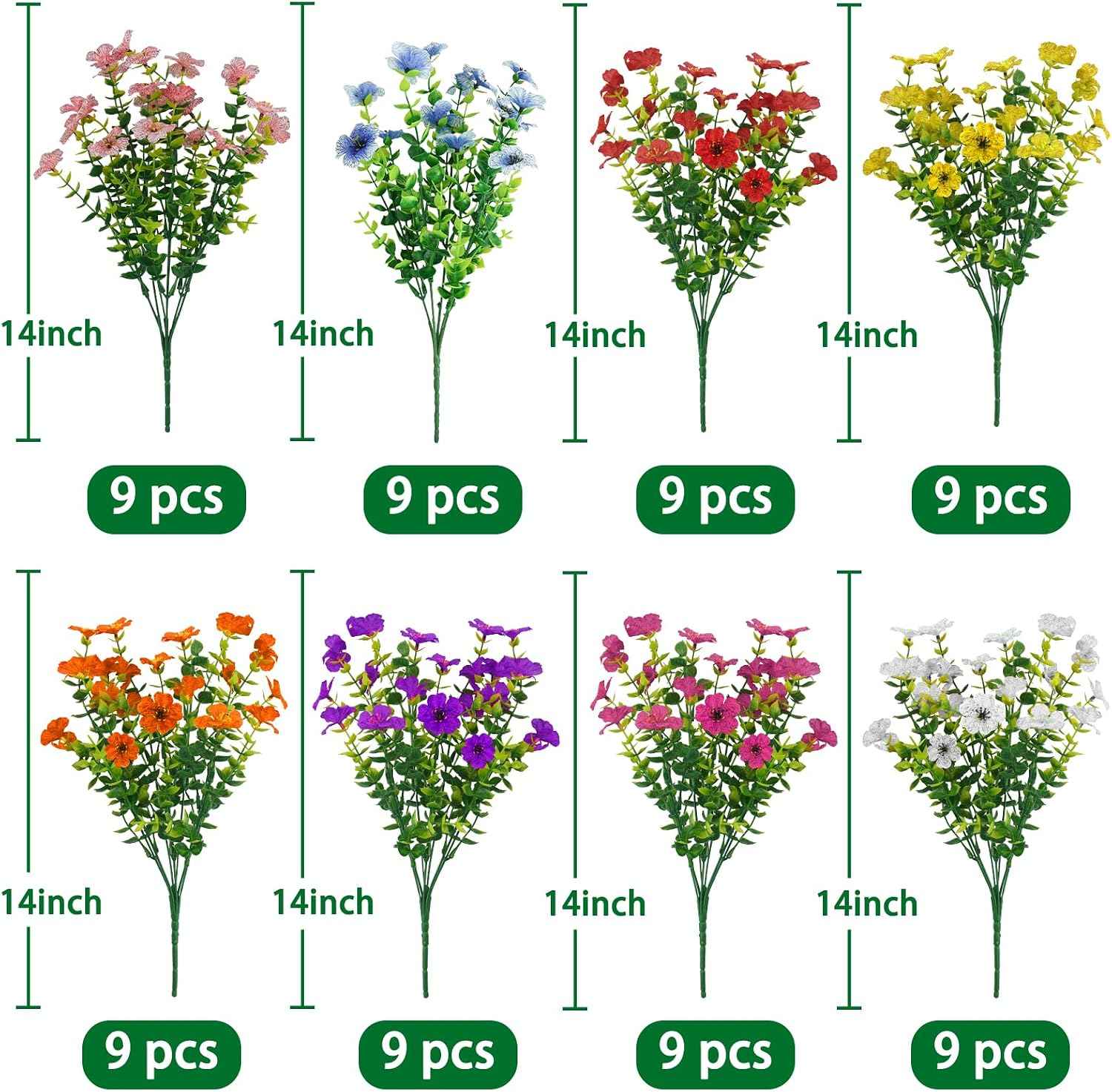 Agusbagli 72 Bundles Artificial Flowers Outdoor UV Resistant Fake Flowers No Fade Faux Plastic Greenery Shrub Plants for Wedding Home Garden Window Box Fireplace Thanksgiving Christmas Decor, Mix