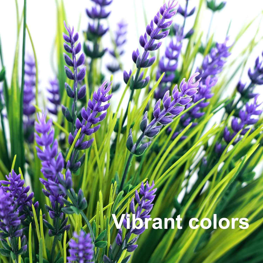 Fumwase Artificial Plants Flowers, 12 Bundles, Purplecolor | Fake Monkey Grass, No Fade, Artificial Shrubs Bushes Greenery, 14.2" Plastic Plants, For Garden Home Front Porch Decor