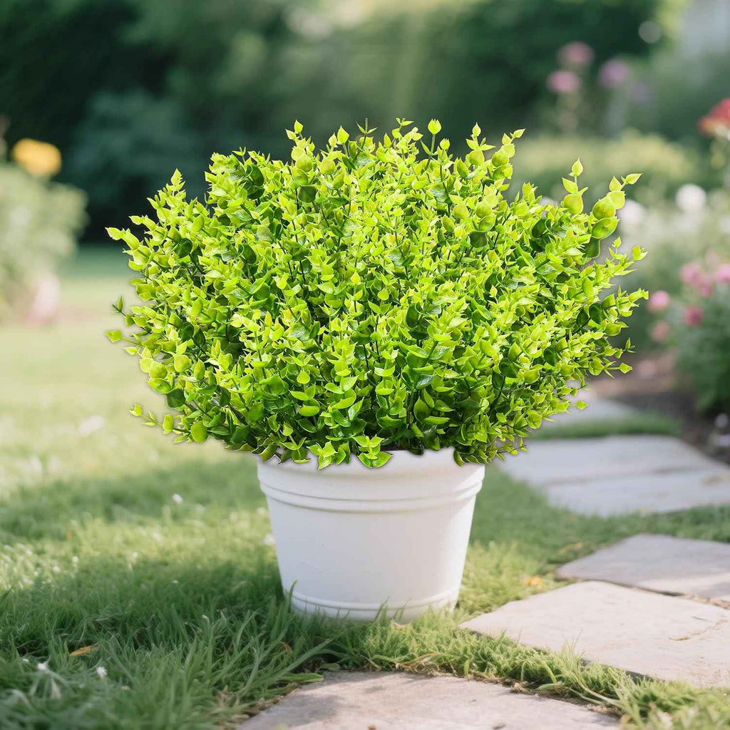 20 Pack UV Resistant Outdoor Artificial Flowers - Eucalyptus Plastic Flowers and Simulated Plants for Hanging Planters, Porches, Gardens - Weather and Fade Resistant (Greener)