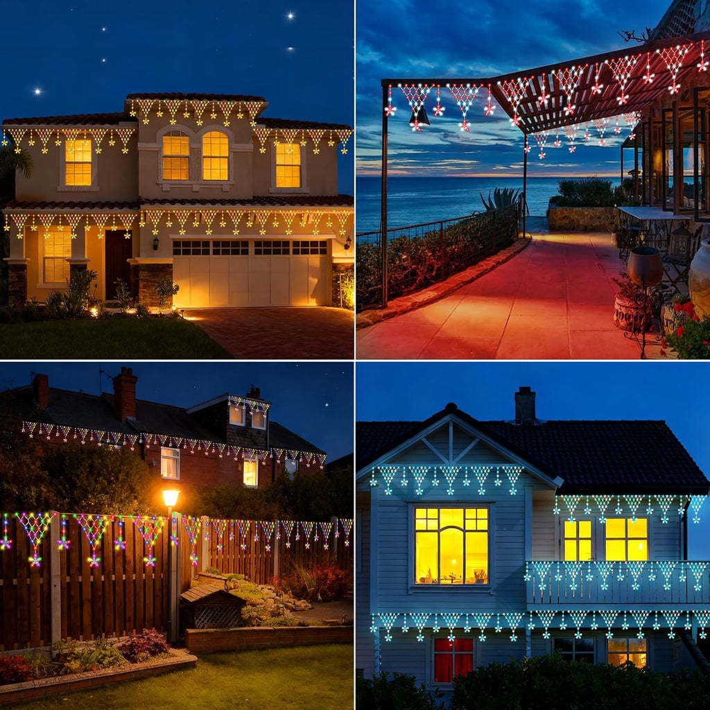 Outdoor Christmas Decorations Lights 13.8ft 200 LED Christmas Lights with 11 Stars,Dimmable Curtain Fairy Light with 8 Modes for Wedding Party Holiday Christmas Decor(RGB)