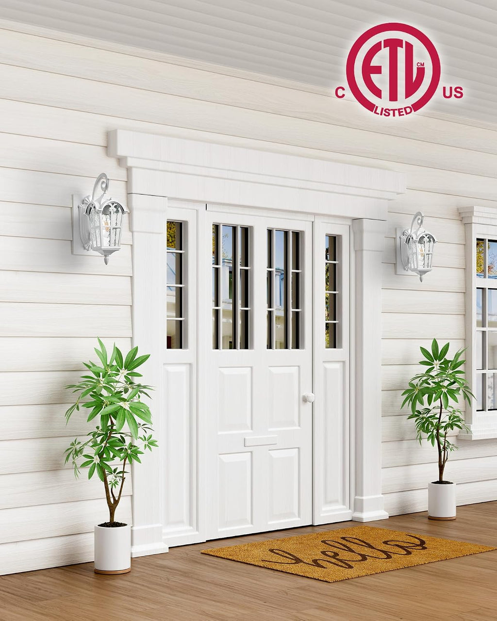 VIANIS White Porch Lights Outdoor, Dusk to Dawn Light Fixtures Wall Mount | Exterior Lighting for House with Ripple Glass, Lantern Fixture for Patio Garage Coach, Anti-Rust Waterproof, Easy to install