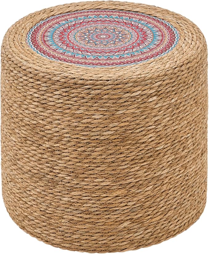 Handwoven Ottoman Pouf, Natural Seagrass Footstool, Round Braided Outdoor Seat by LGENHOOMHandwovenNaturalWaterHyacinthBasket
